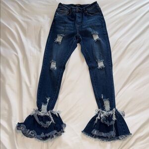 American Bazi Dark Blue Distressed Flare Jeans    26” Waist 30” Inseam